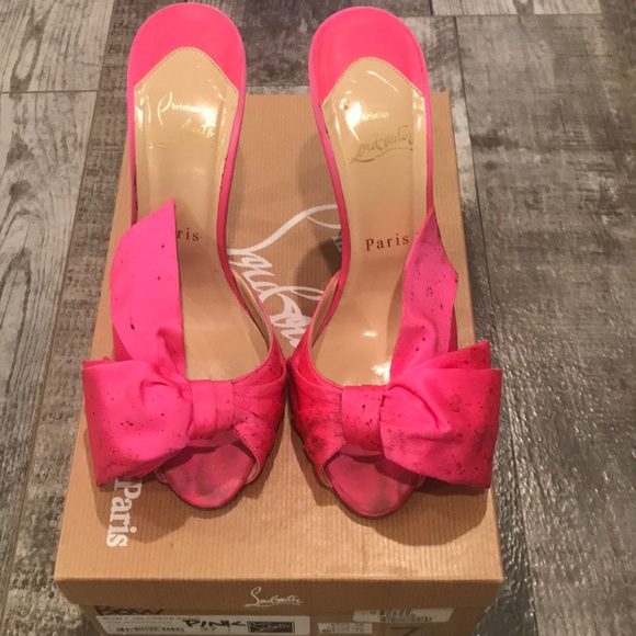 pink satin bow heels